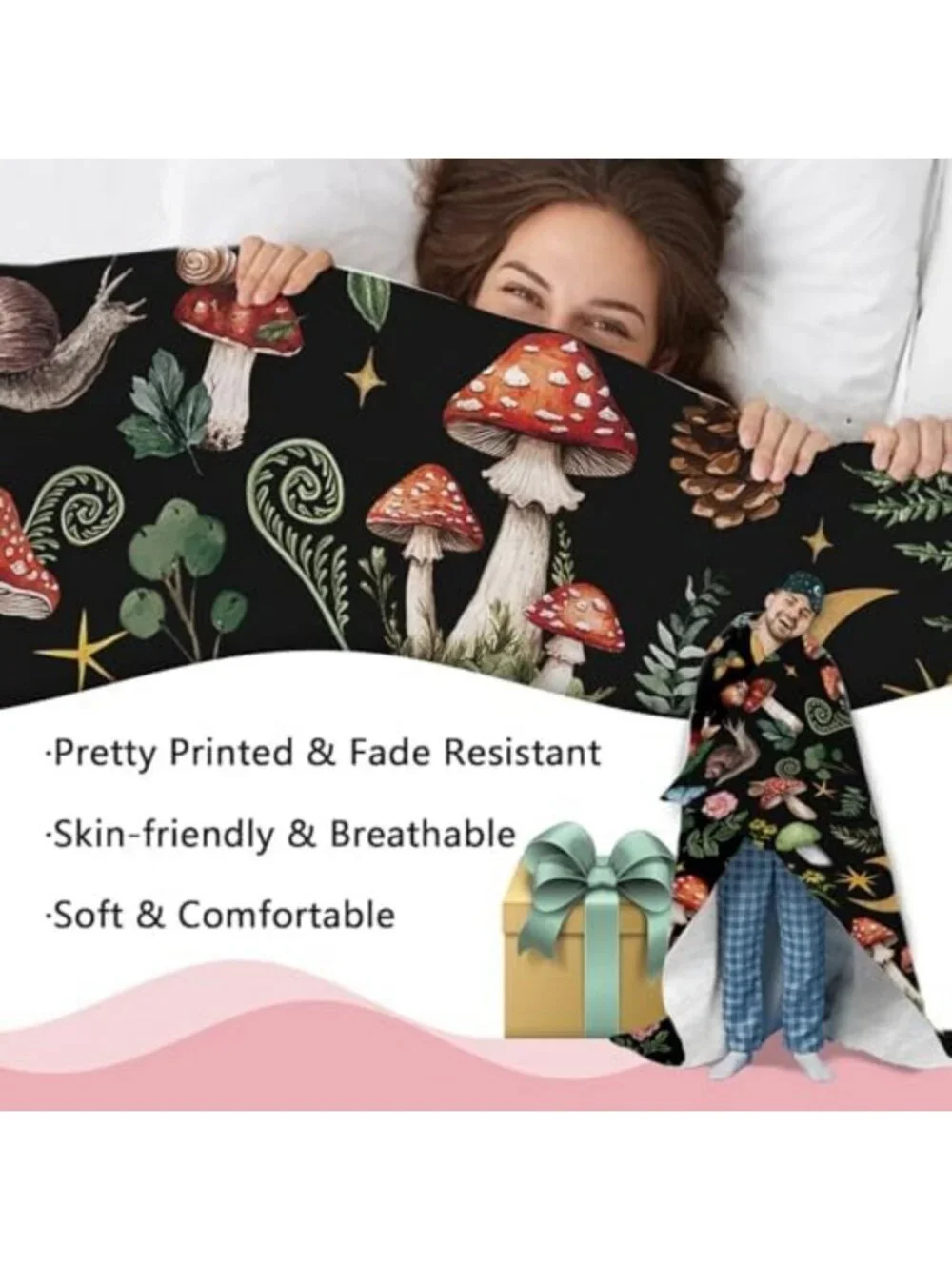 Cozy Mystical Forest Mushroom Flannel Throw Blanket | Fairy Tale Home Decor